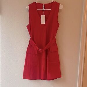 Mango Red Sleeveless belted Dress, size M